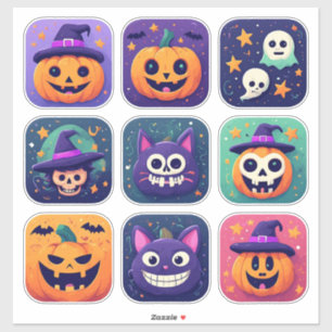 Sticker Icônes Classiques d'Halloween Citrouille Sorcière 
