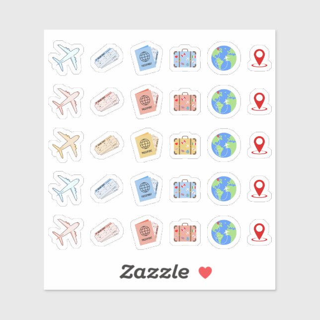 Sticker Icônes de voyage en avion pour planificateur Bujo  (Feuille)