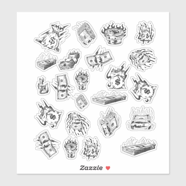 Sticker Icônes en dollars Y2K en esthétique blanche (Feuille)