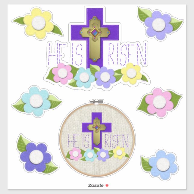 Sticker Il Est Ressuscité Broderie Hoop Semblable Style Pâ (Feuille)