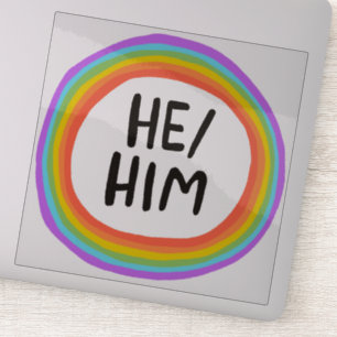 Sticker Il/LUI Pronononounes Rainbow Circle Handlettering