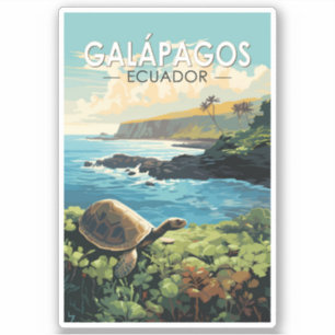 Sticker Îles Galapagos Tortue géante Voyage Art Retro
