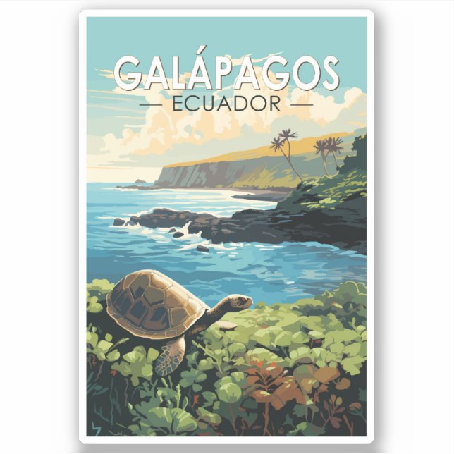 Sticker Îles Galapagos Tortue géante Voyage Art Retro (Devant)