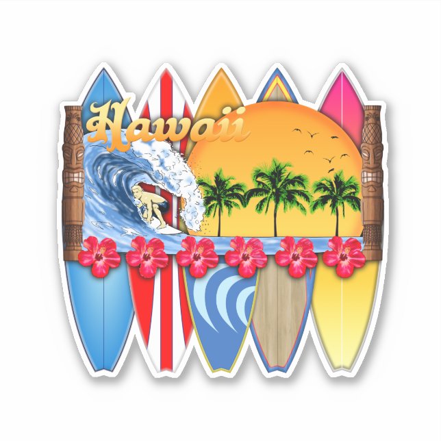 Sticker Iles Hawaiiennes Surf (Devant)