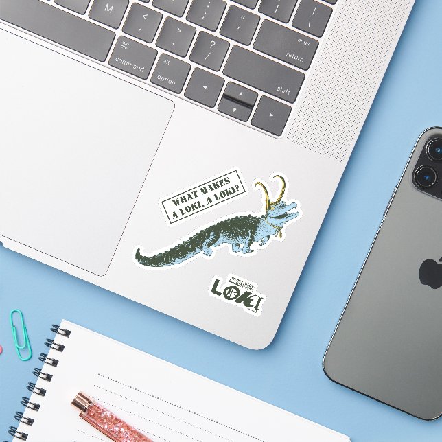 Sticker Illustration Alligator Loki (Ordinateur portable avec iPhone)