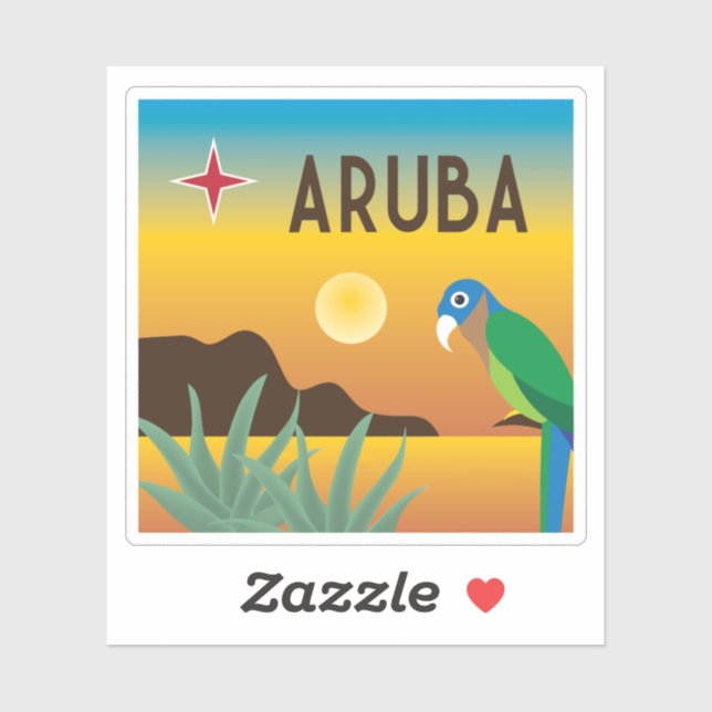 Sticker Illustration colorée des Caraïbes d'Aruba (Feuille)