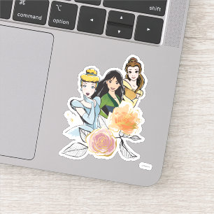 Sticker Illustration de Cendrillon, Mulan et Belle Florale