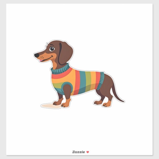 Sticker Illustration de dachshund en pull vintage arc-en-c (Feuille)