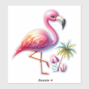 Sticker Illustration de flamant rose dessin animé aquarell