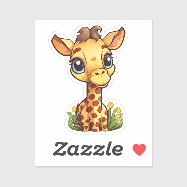 Sticker Illustration de girafe de dessin animé (Feuille)