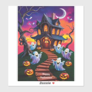Sticker Illustration de la maison hantée d'Halloween éffra