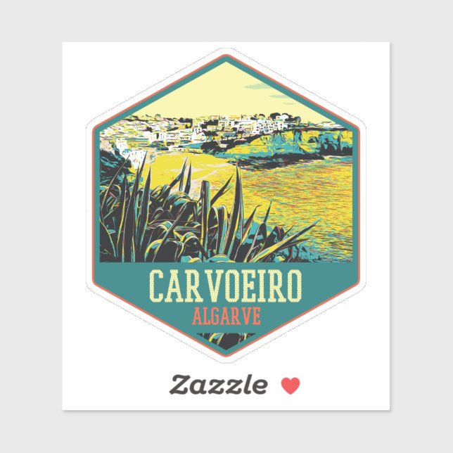 Sticker Illustration de la plage de l'Algarve Carvoeiro Po (Feuille)