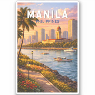Sticker Illustration de la skyline de Manille Philippines 