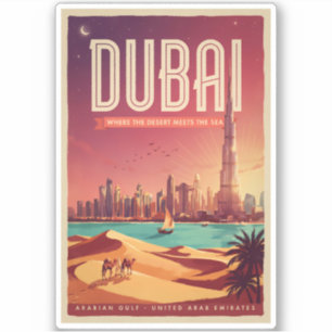 Sticker Illustration de la skyline nocturne de Dubaï Émira