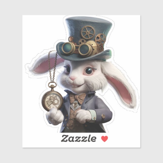 Sticker Illustration de lapin Steampunk (Feuille)