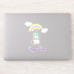 Sticker Illustration de licorne blanche mignonne Vibes joy