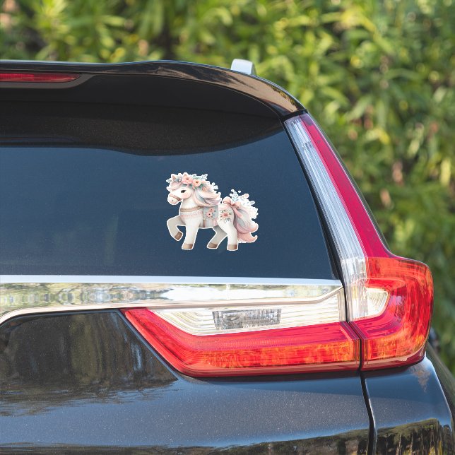 Sticker Illustration de l'Imaginaire Floral Pastel Horse (Côté voiture)