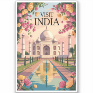 Sticker Illustration de l'Inde Taj Mahal Art de voyage Vin