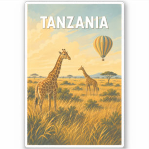 Sticker Illustration de montgolfière à air chaud en Tanzan