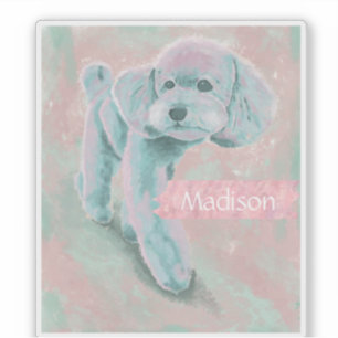 Sticker Illustration de Poodle pastel personnalisée