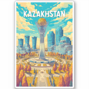 Sticker Illustration de voyage Kazakhstan Art vintage