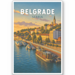 Sticker Illustration de voyage vintage de Belgrade, Serbie