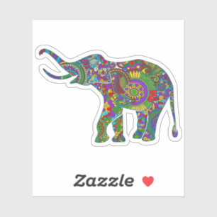 Sticker Illustration d'éléphant mignon floral coloré