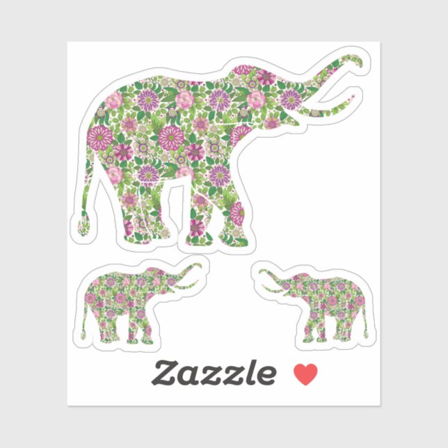 Sticker Illustration des éléphants floraux (Feuille)