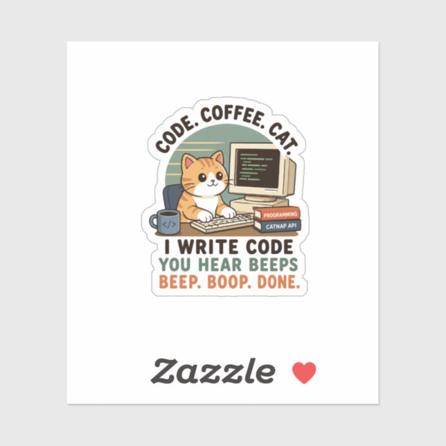 Sticker Illustration d'humour de programmeur de chat de ca (Feuille)