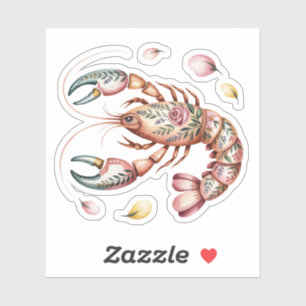 Sticker Illustration du homard d'art populaire floral