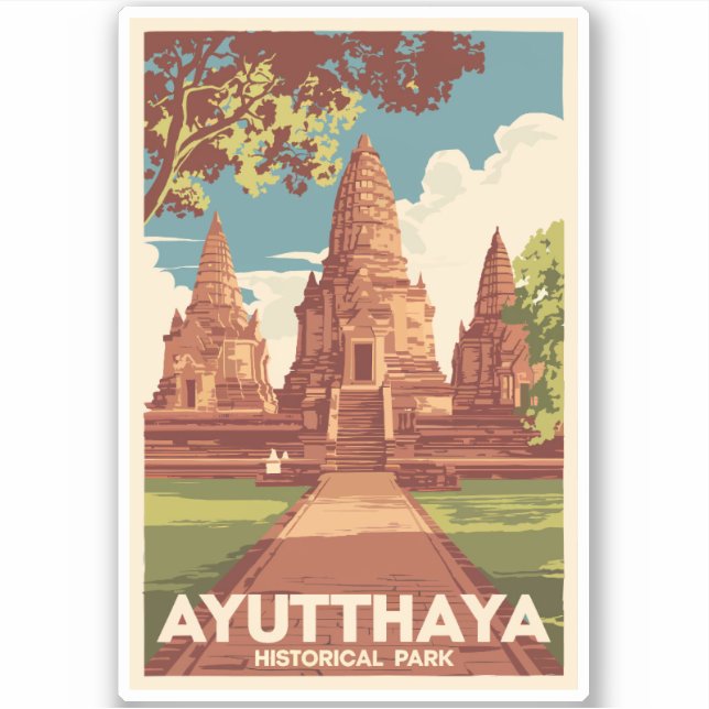 Sticker Illustration du parc historique d'Ayutthaya Art de (Devant)