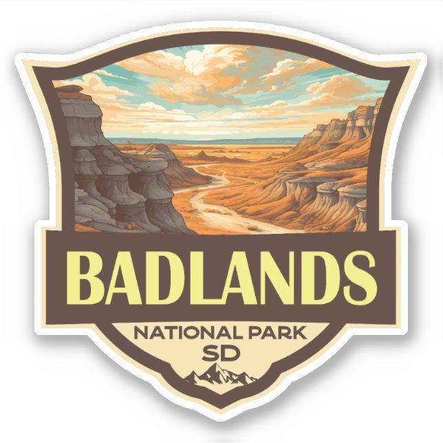 Sticker Illustration du parc national Badlands Retro (Devant)