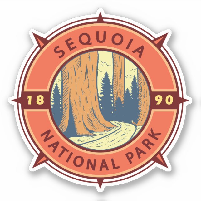 Sticker Illustration du parc national Sequoia Compas rétro (Devant)