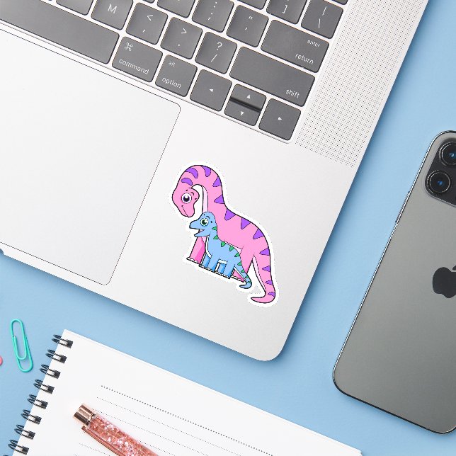 Sticker Illustration D'Un Brachiosaurus Mère Et Enfant. (Ordinateur portable avec iPhone)