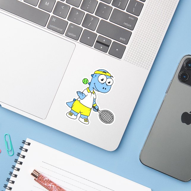Sticker Illustration D'Un Joueur De Tennis Tyrannosaurus R (Ordinateur portable avec iPhone)
