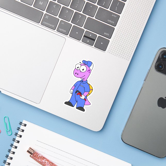 Sticker Illustration D'Un Plomber Spinosaurus. (Ordinateur portable avec iPhone)