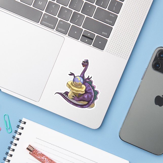 Sticker Illustration D'Un Vendeur Fortune Plateosaurus. (Ordinateur portable avec iPhone)