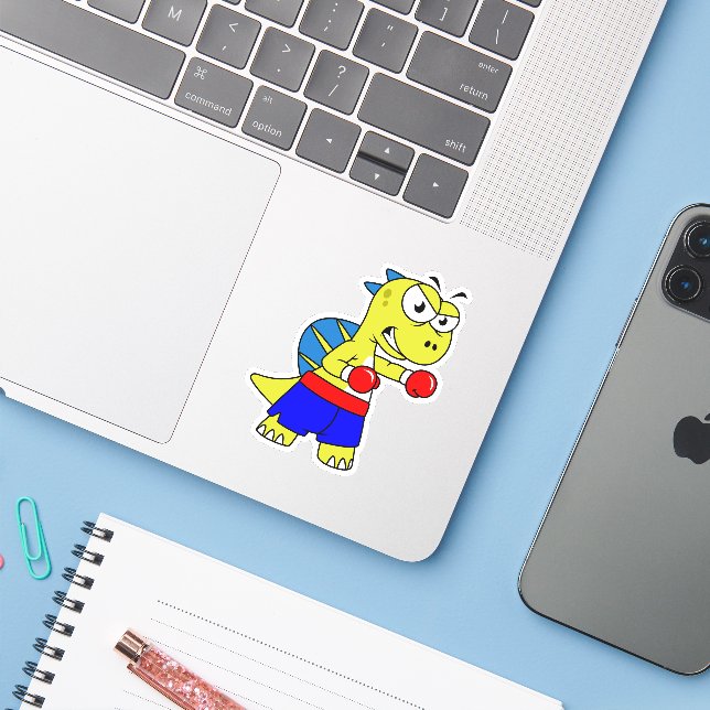 Sticker Illustration D'Une Boxe De Spinosaurus. (Ordinateur portable avec iPhone)