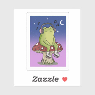 Sticker Illustration d'une grenouille mignonne écoutant de