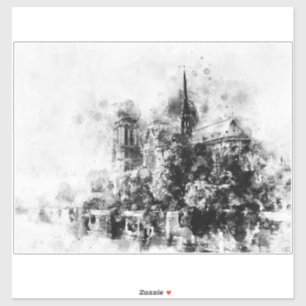 Sticker Illustration en noir et blanc Cathédrale Notre-Dam