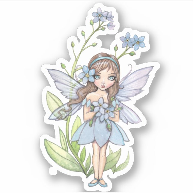 Sticker Illustration Fée de mignonne Ouget-me-not (Devant)