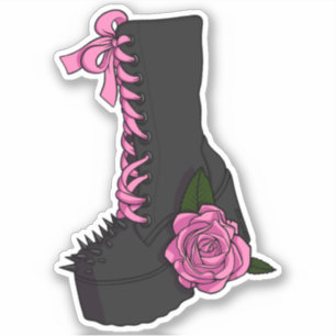 Sticker Illustration gothique Lolita Girly Rose Rose Boot