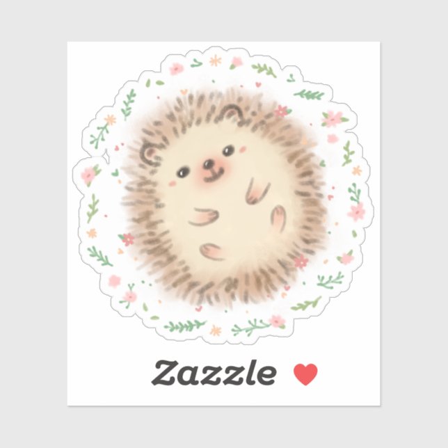 Sticker Illustration Hérisson & Fleurs (Feuille)