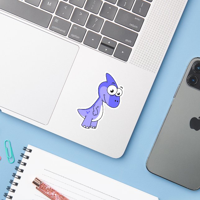Sticker Illustration Mignonne D'Un Parasaurolophus Dinosau (Ordinateur portable avec iPhone)