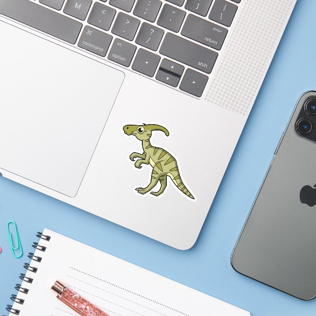 Sticker Illustration Mignonne D'Un Parasaurolophus Dinosau (Ordinateur portable avec iPhone)