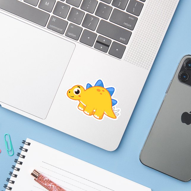 Sticker Illustration Mignonne D'Un Stegosaurus. (Ordinateur portable avec iPhone)