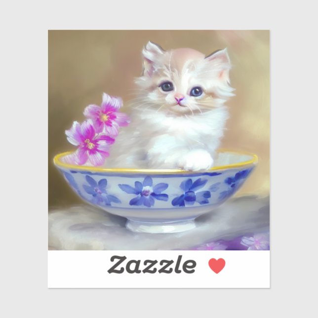 Sticker Illustration vintage de chaton blanc (Feuille)