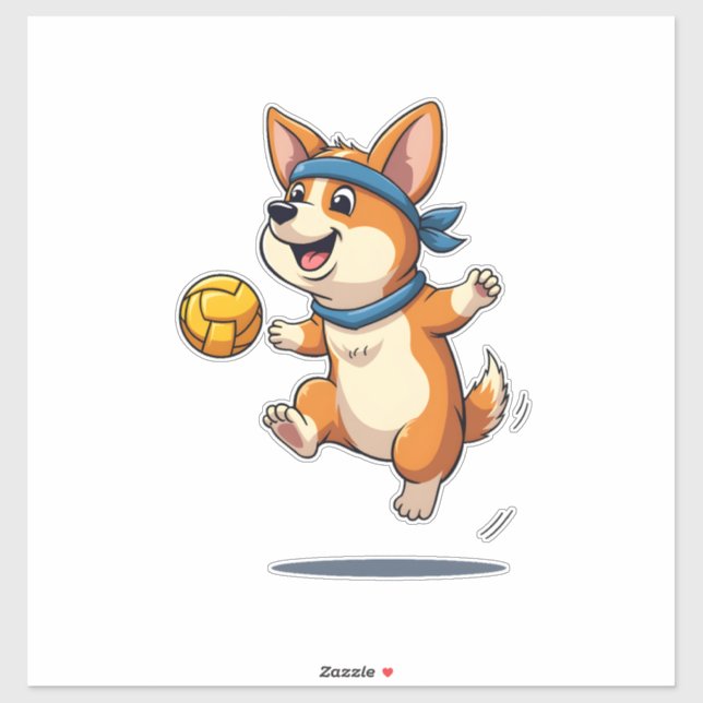 Sticker Illustration vintage de volley-ball Corgi Chien At (Feuille)