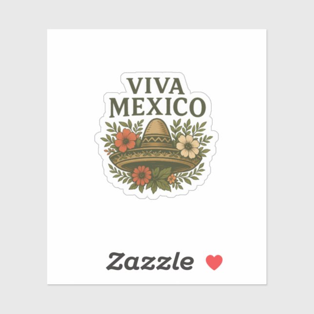 Sticker Illustration Viva Mexico Floral Sombrero (Feuille)