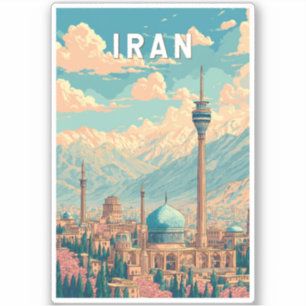 Sticker Illustration Voyage Iran Art Vintage